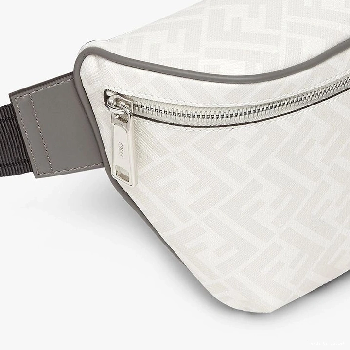 Affordable HOT Fendi FF Red Bag Motif Belt In Fabric White 0814